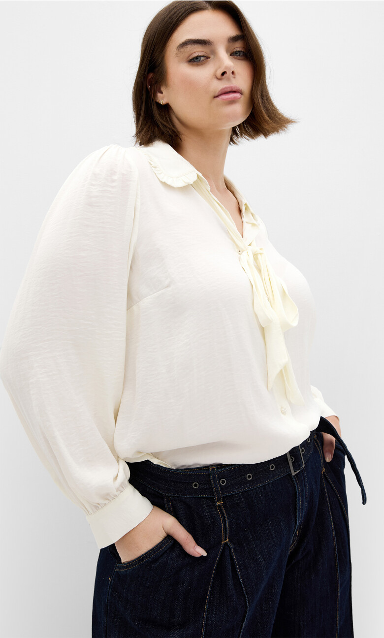 Julianna Neck Tie Shirt - ivory