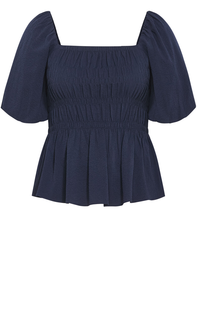 Irina Shirred Peplum Top - navy