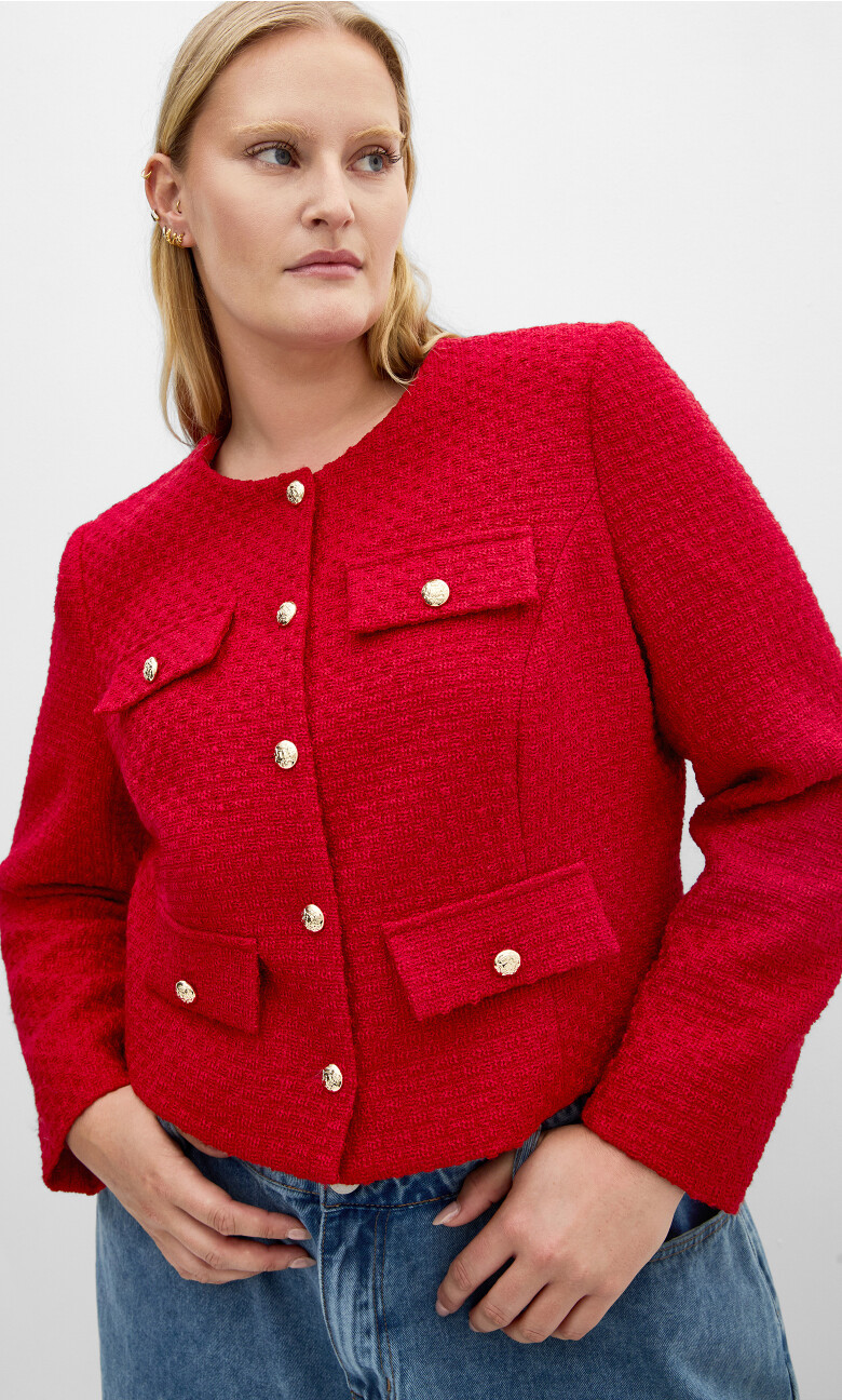 Plus Size Jkt Krystal Boucle - Red