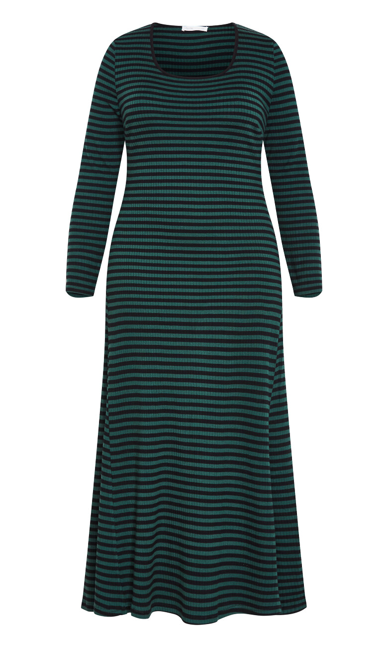 Remi Long Sleeve Rib Maxi Dress - green stripe