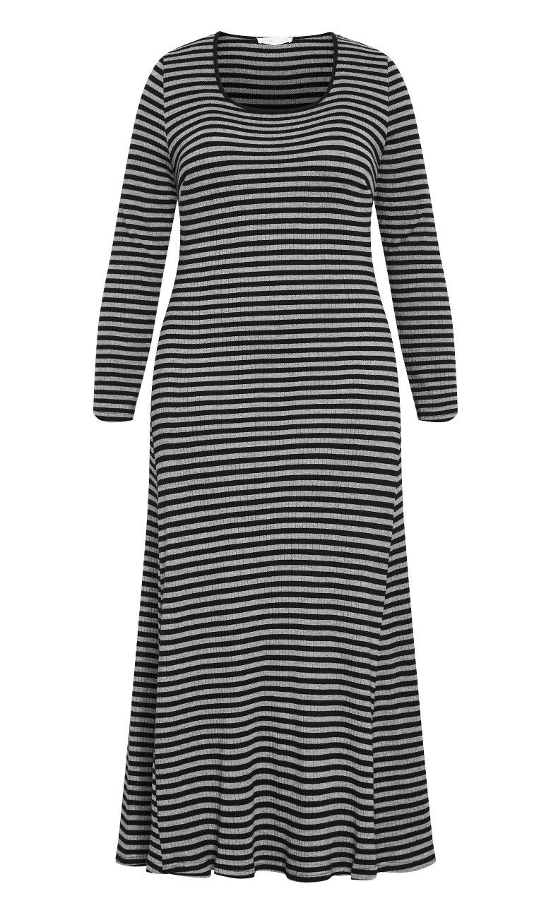 Remi Long Sleeve Rib Maxi Dress - grey stripe
