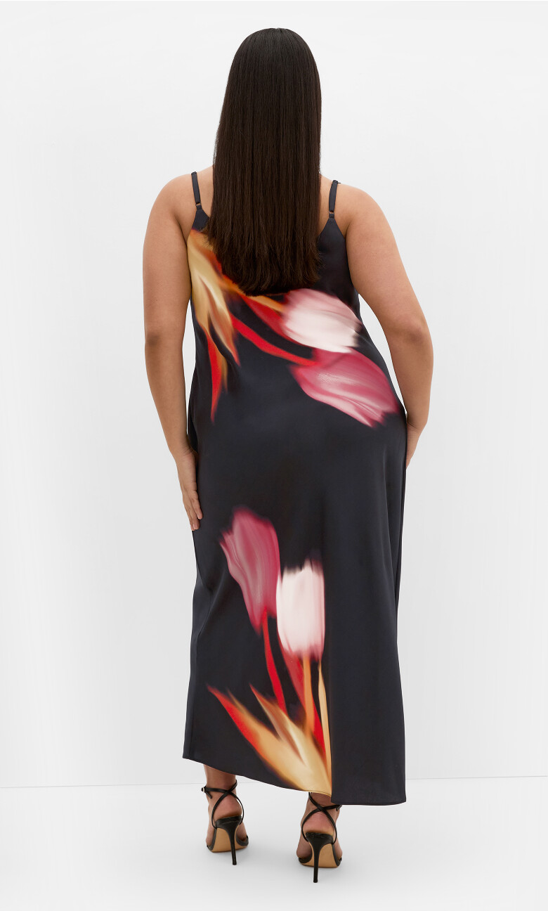 Sienna Print Slip Dress - black