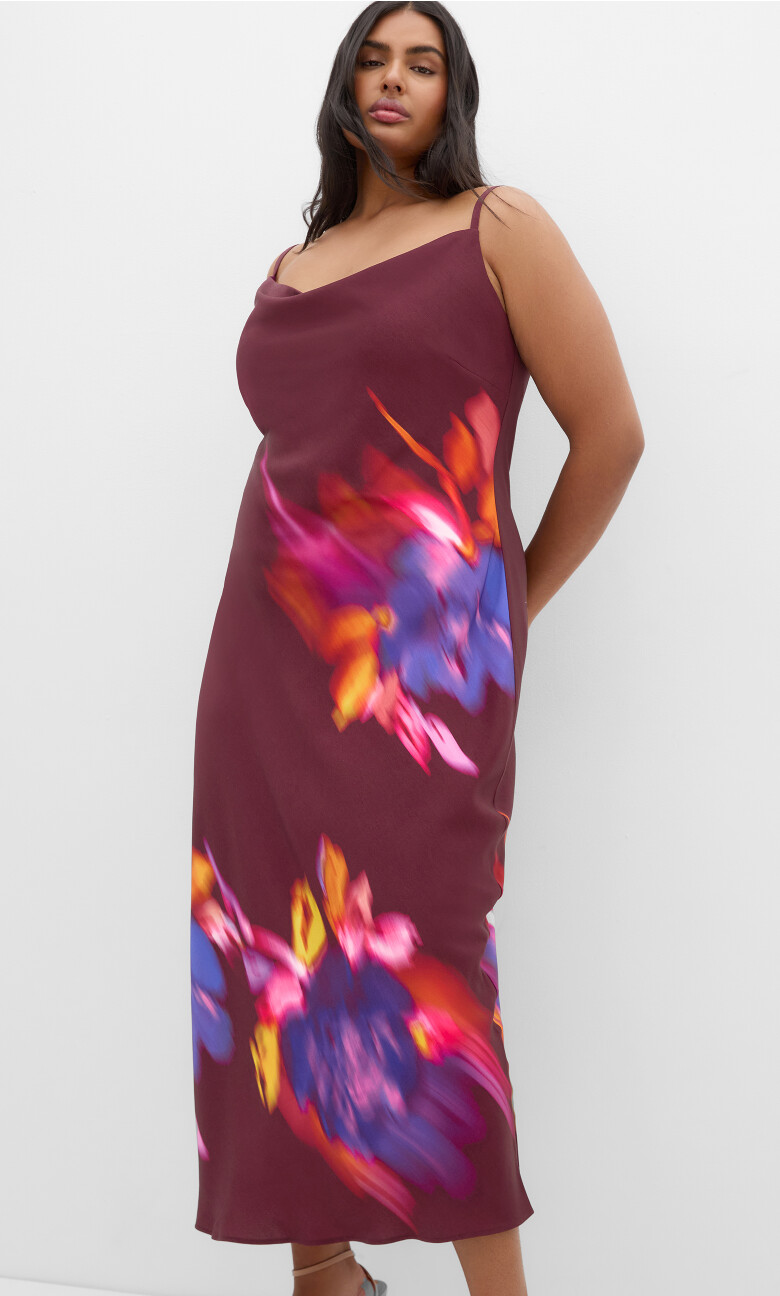Sienna Print Slip Dress - dark cherry