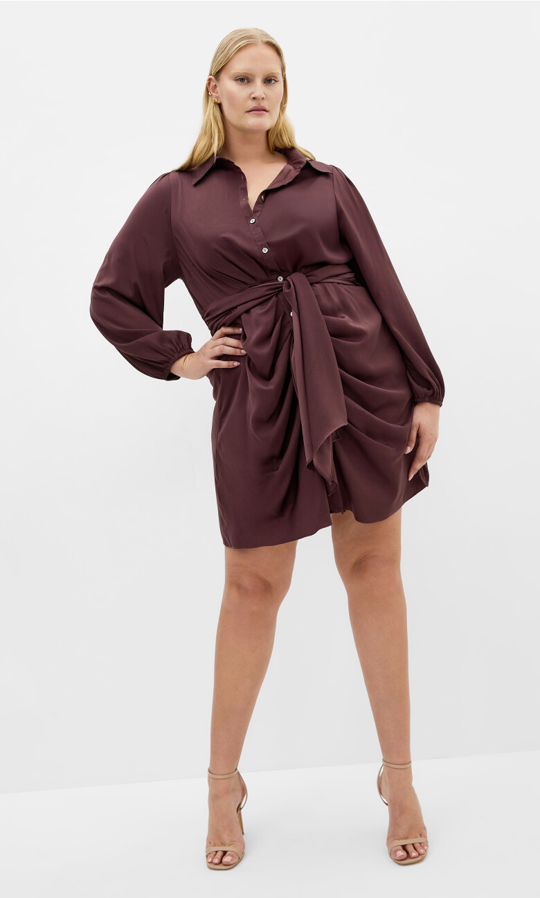 Plus Size Lianna Gathered Midi Dress - cocoa