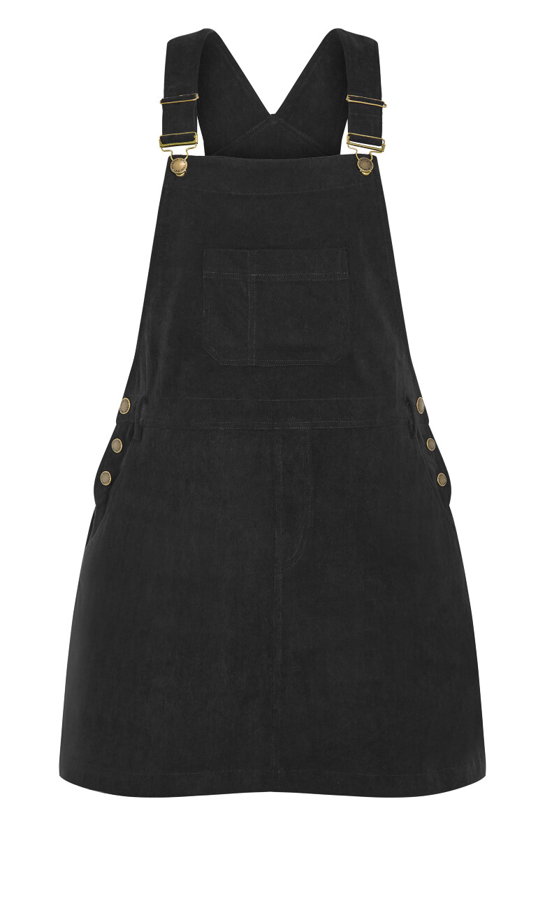 Corduroy Pinafore Short Dress - black