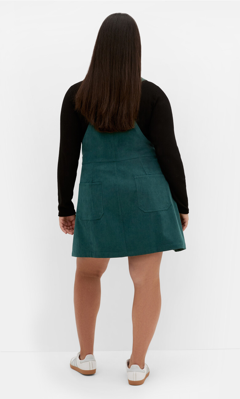Corduroy Pinafore Short Dress - emerald