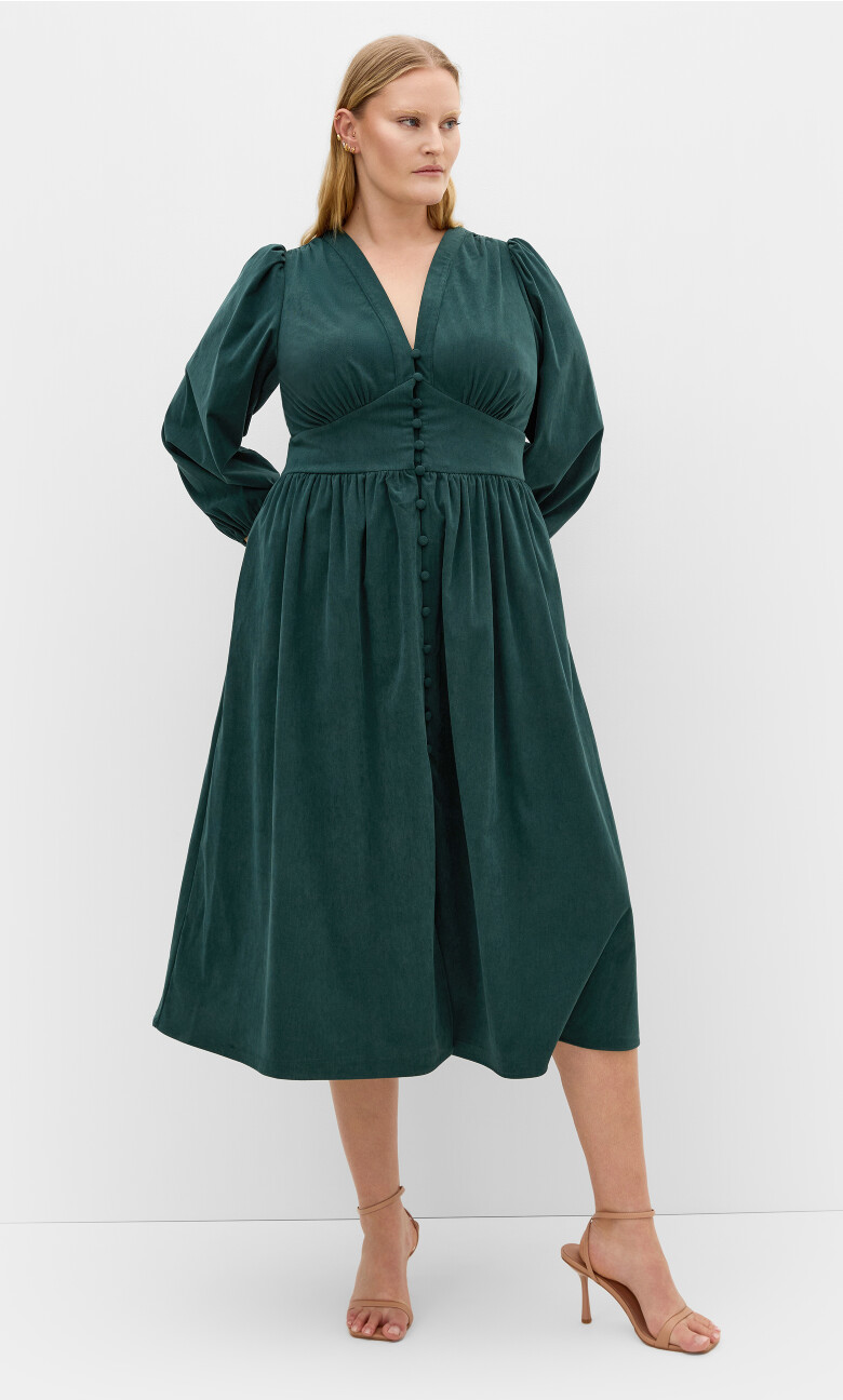 Daize Corduroy Midi Dress - emerald