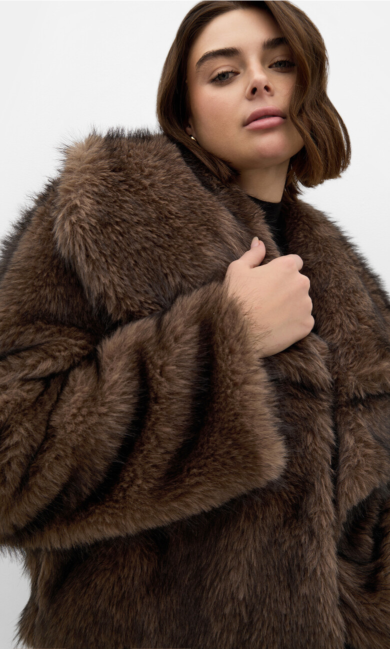 Plus Size Faith Faux Fur Jacket - fawn