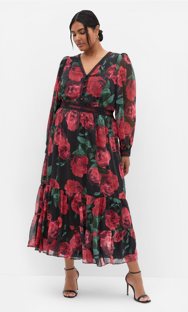 Plus Size Kianna Print Maxi Dress - Black