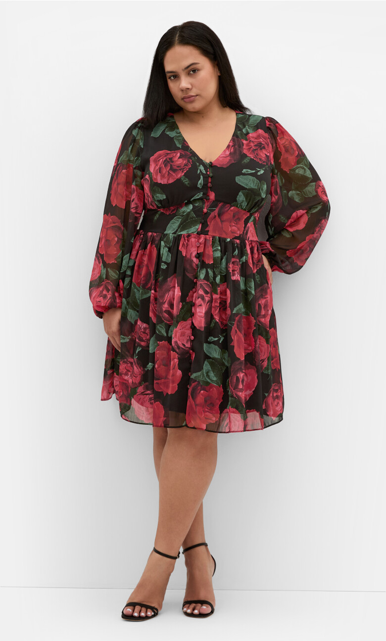 Serina Print Mini Dress - black
