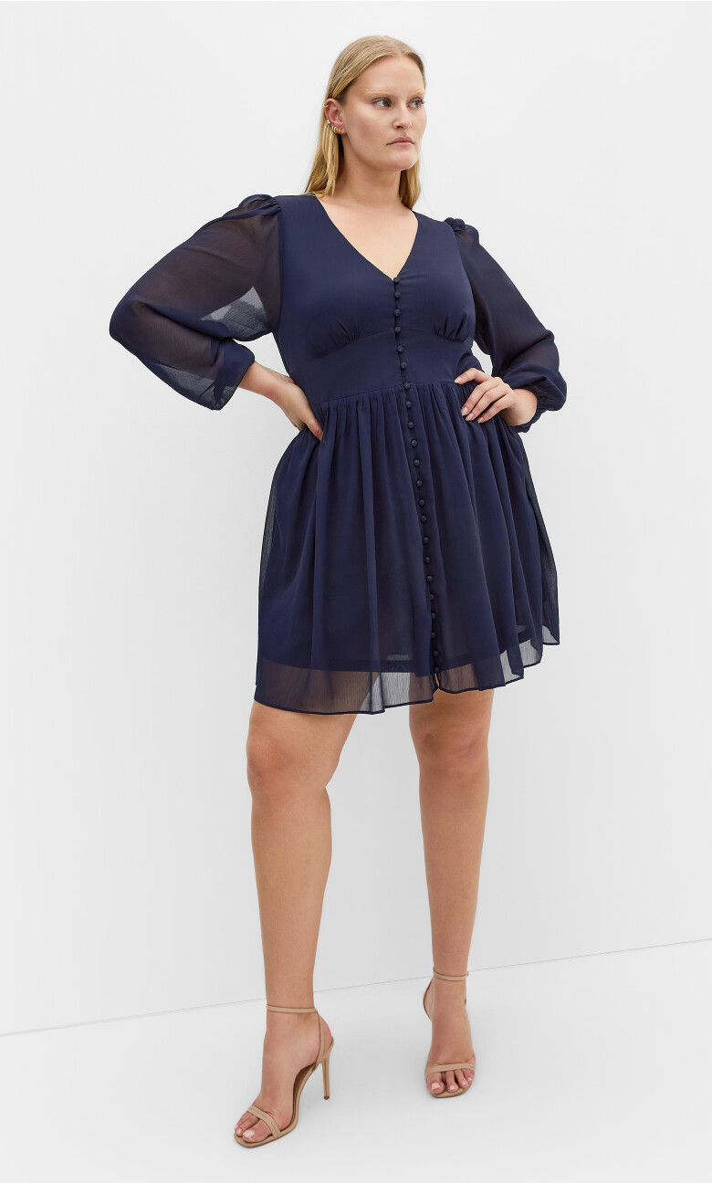 Serina V Neck Mini Dress - navy