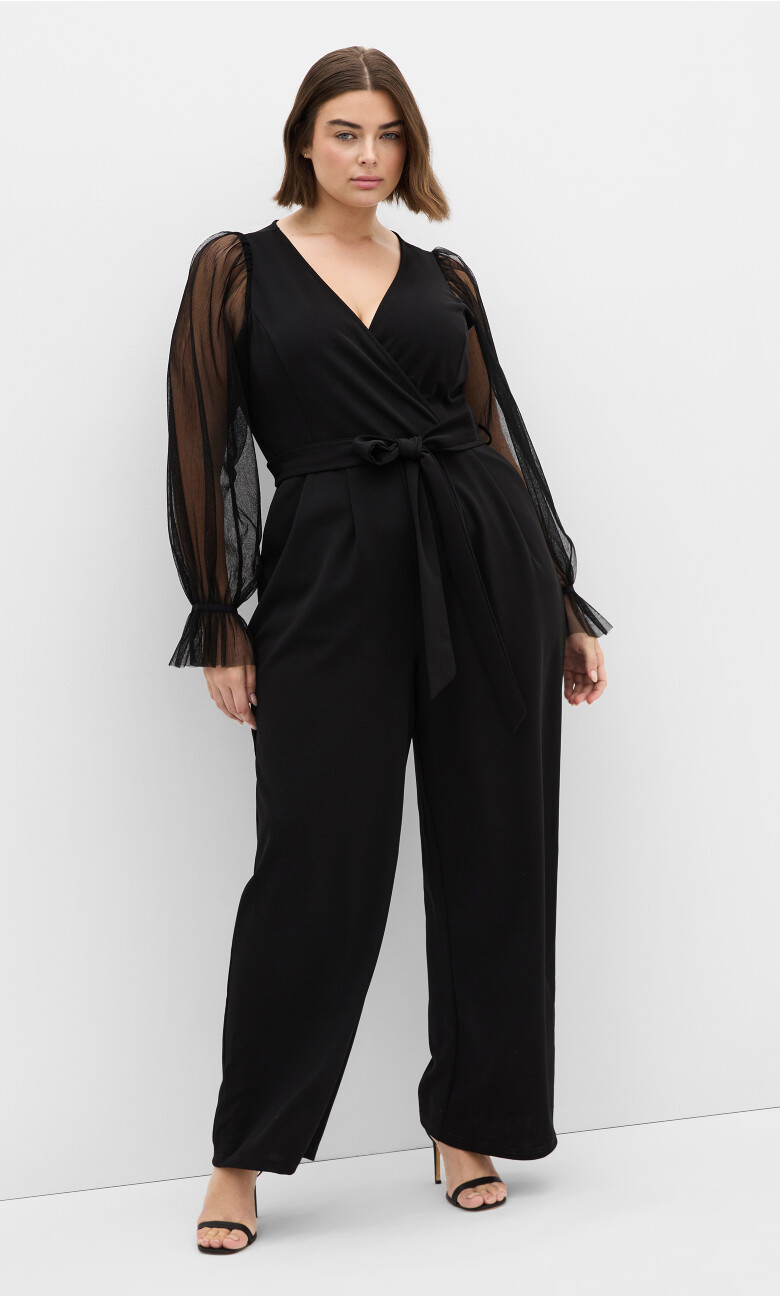 Alannah Mesh Sleeve Jumpsuit - black