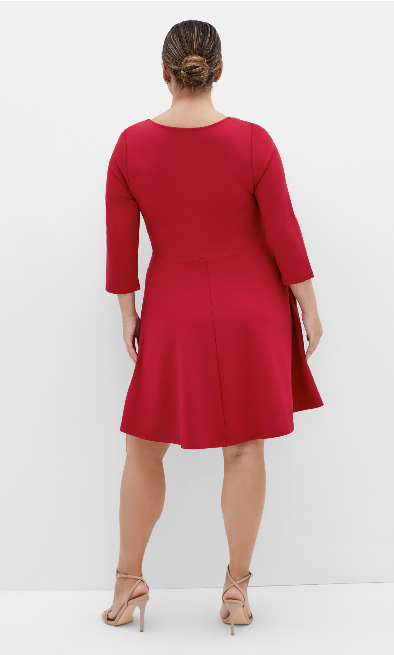 Petra Long Sleeve Skater Mini Dress - ruby