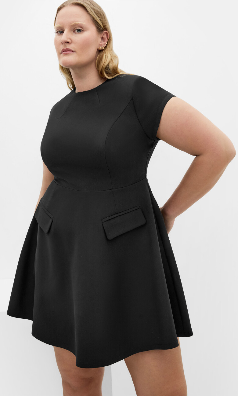 Plus Size Dynamic Cap Sleeve Skater Dress - Black