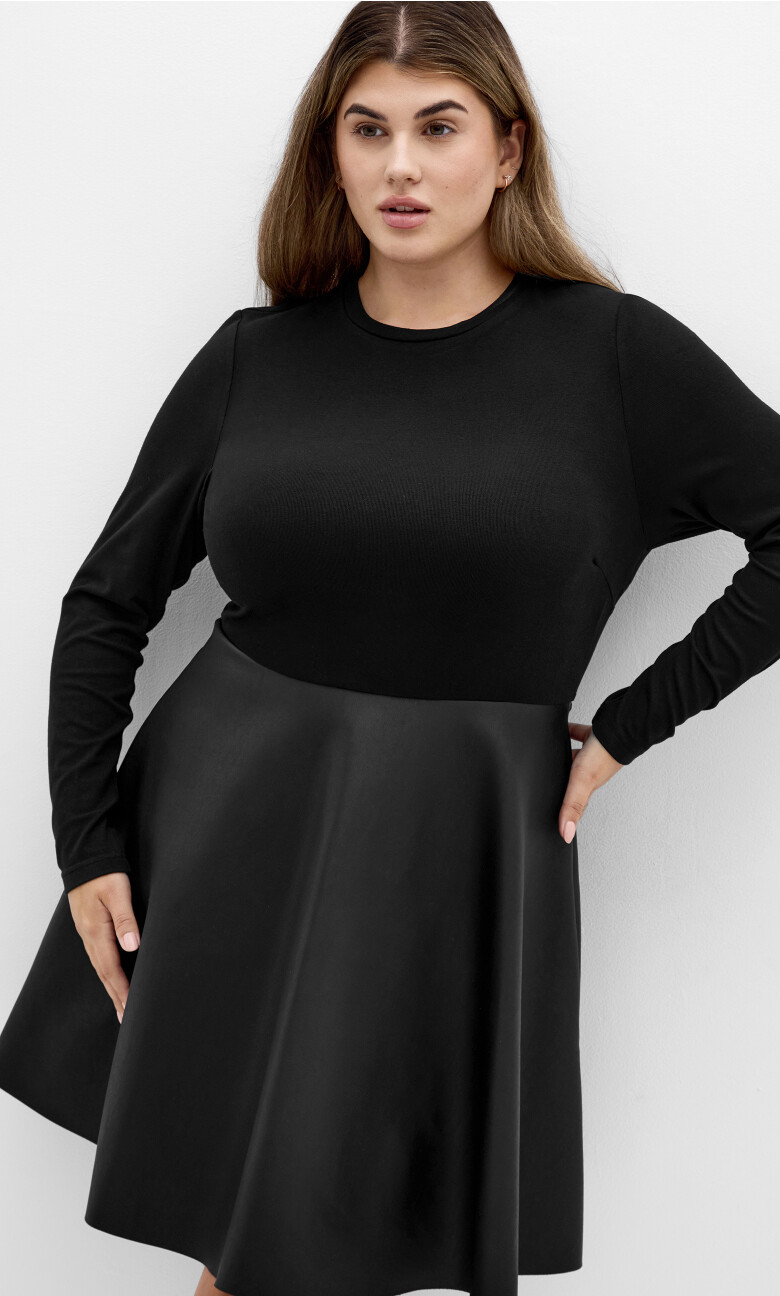 Rosa Faux Leather Skater Dress - black