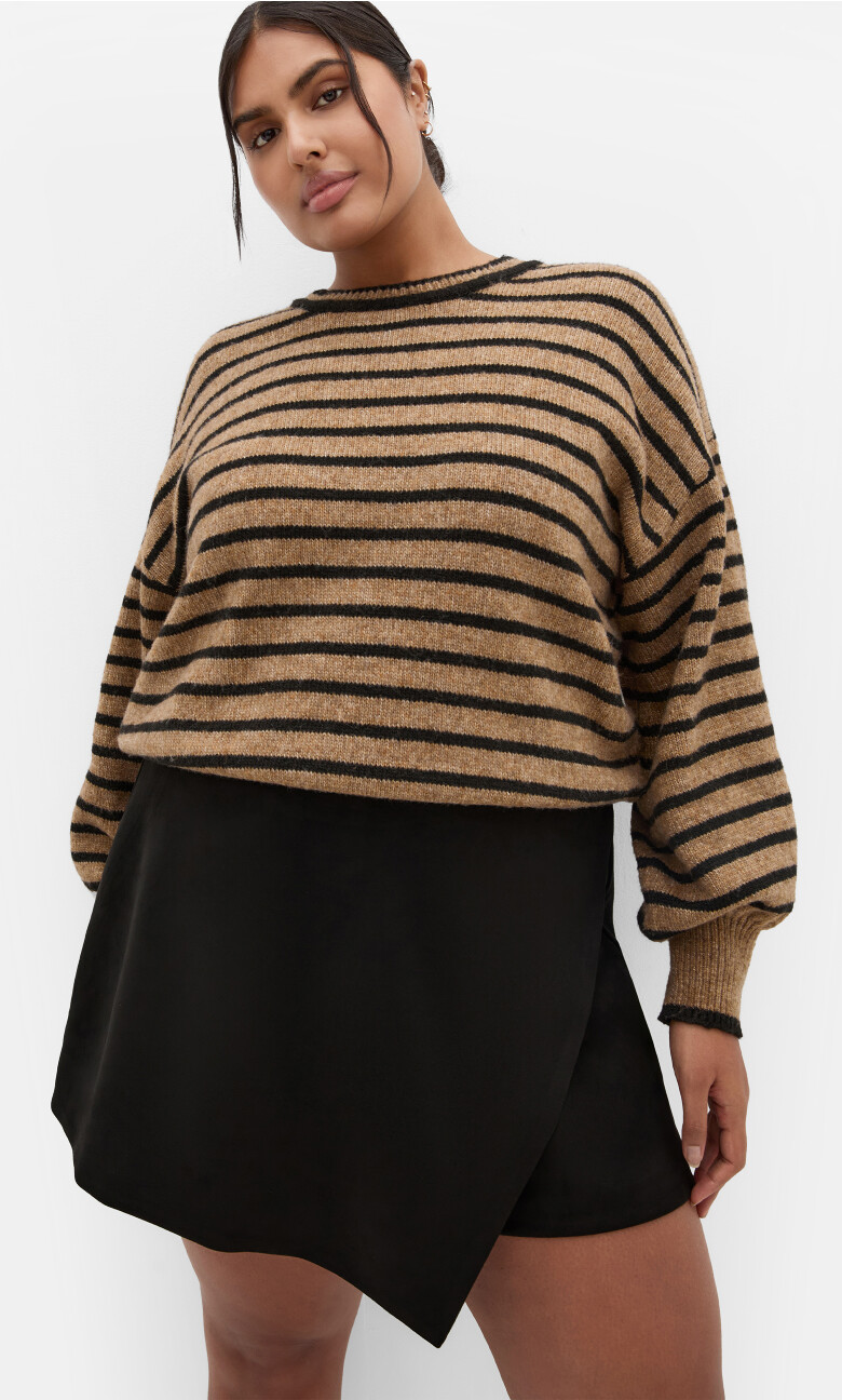Plus Size Sueded Mini Skort - Black