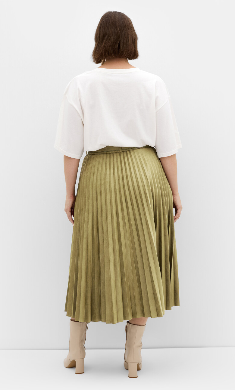 Sueded Pleat Midi Skirt - sage