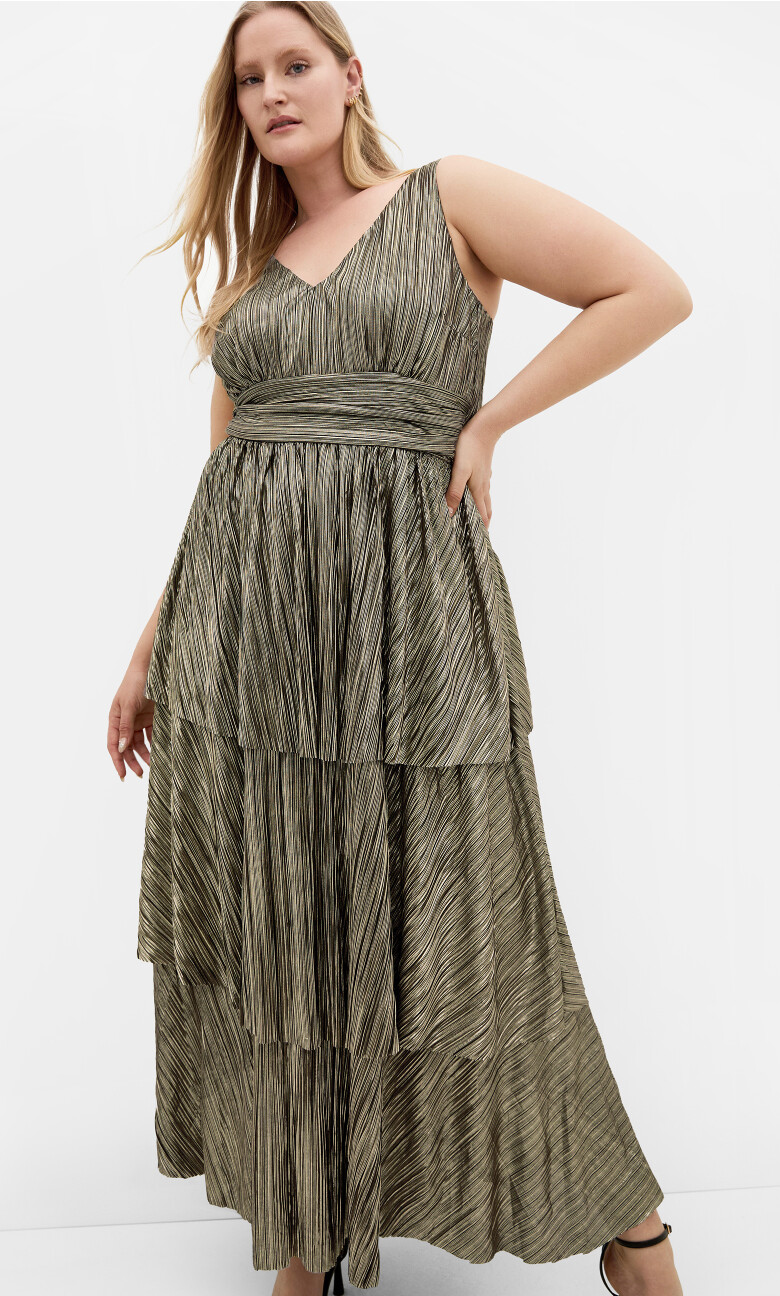 Glamour Metallic Tier Dress - gold