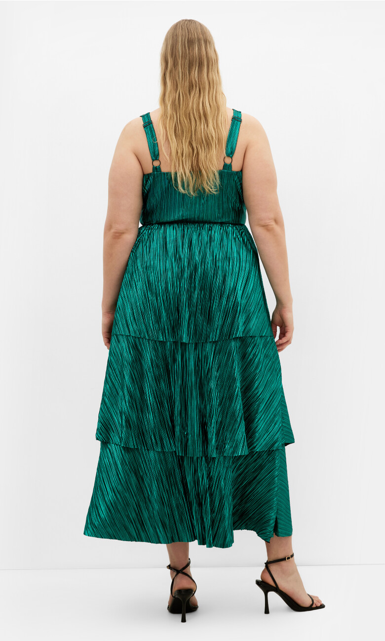 Glamour Metallic Tier Dress - emerald