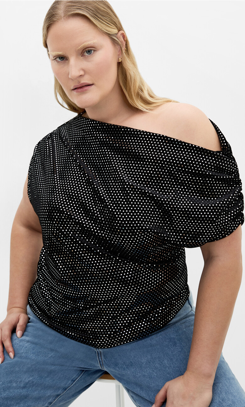 Plus Size Shimmy Off Shoulder Top - Black