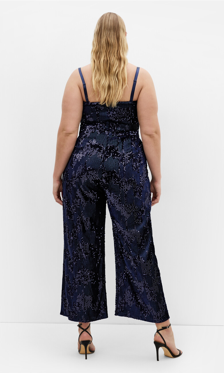 Glimmer Sequin Strapless Jumpsuit - navy