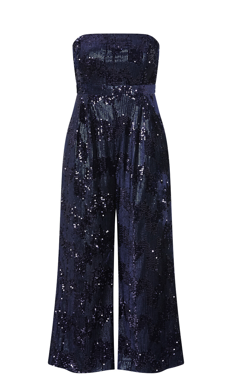 Glimmer Sequin Strapless Jumpsuit - navy
