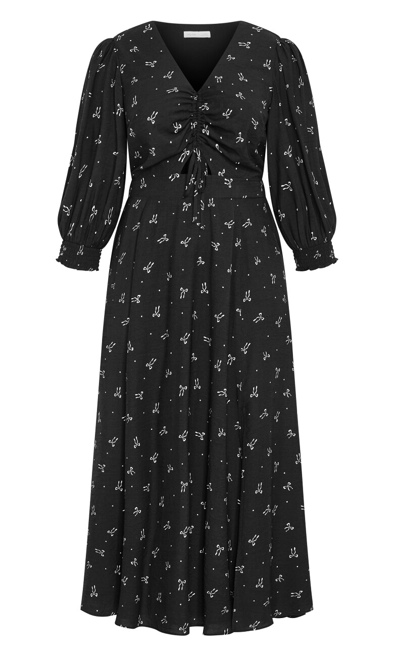 Jona Bow Print Maxi Dress - black