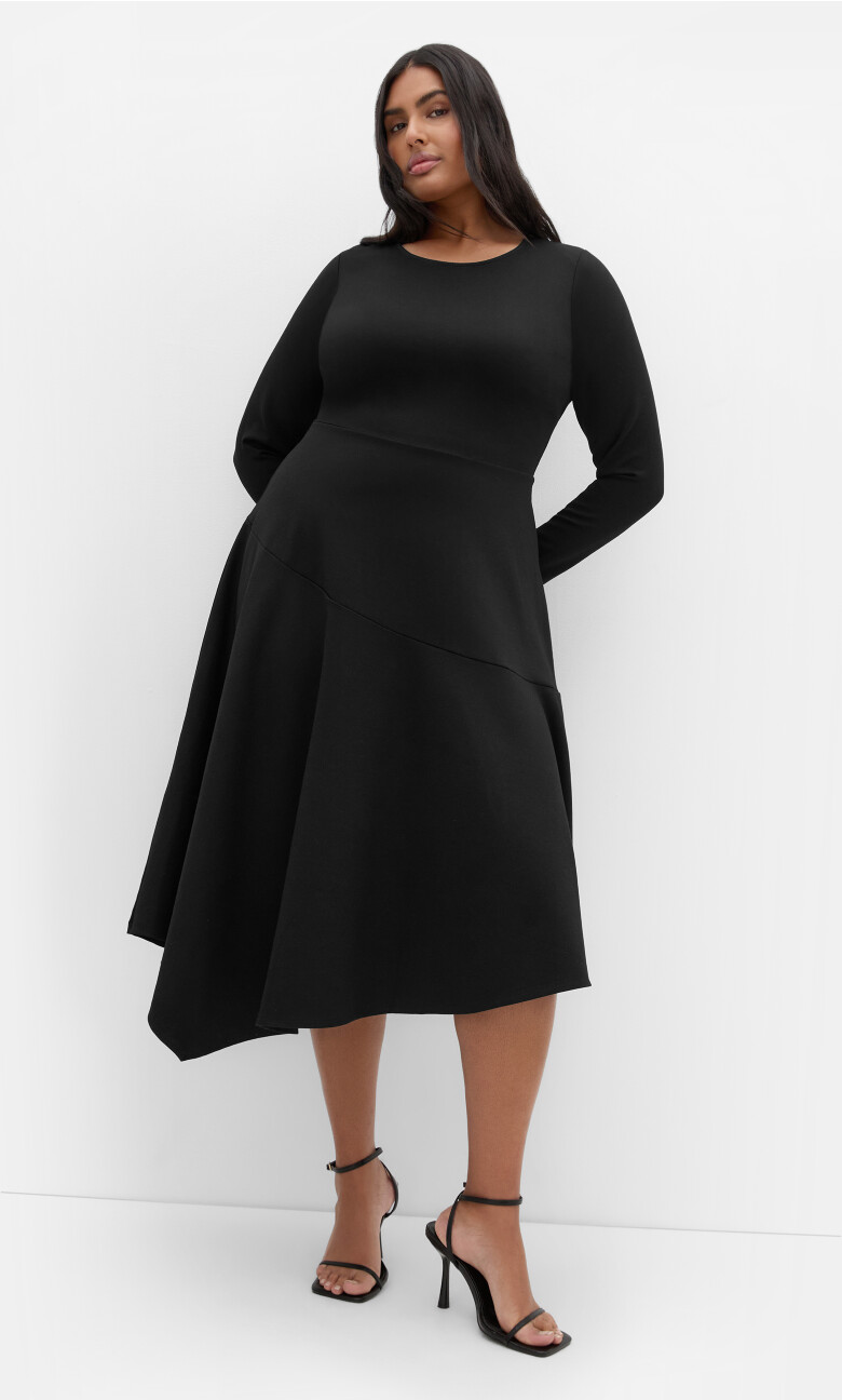 Plus Size Ponte Flare Midi Dress - black