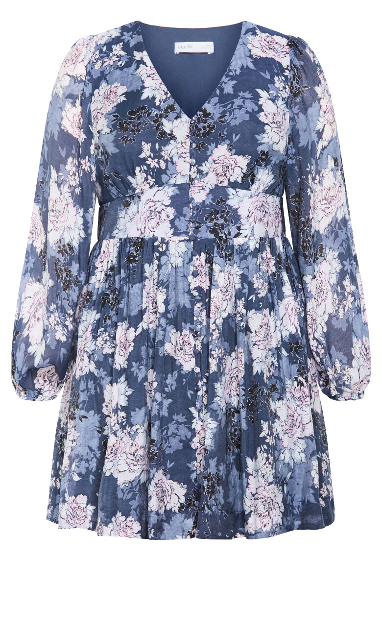 Silver Blossom Mini Dress - steel blue