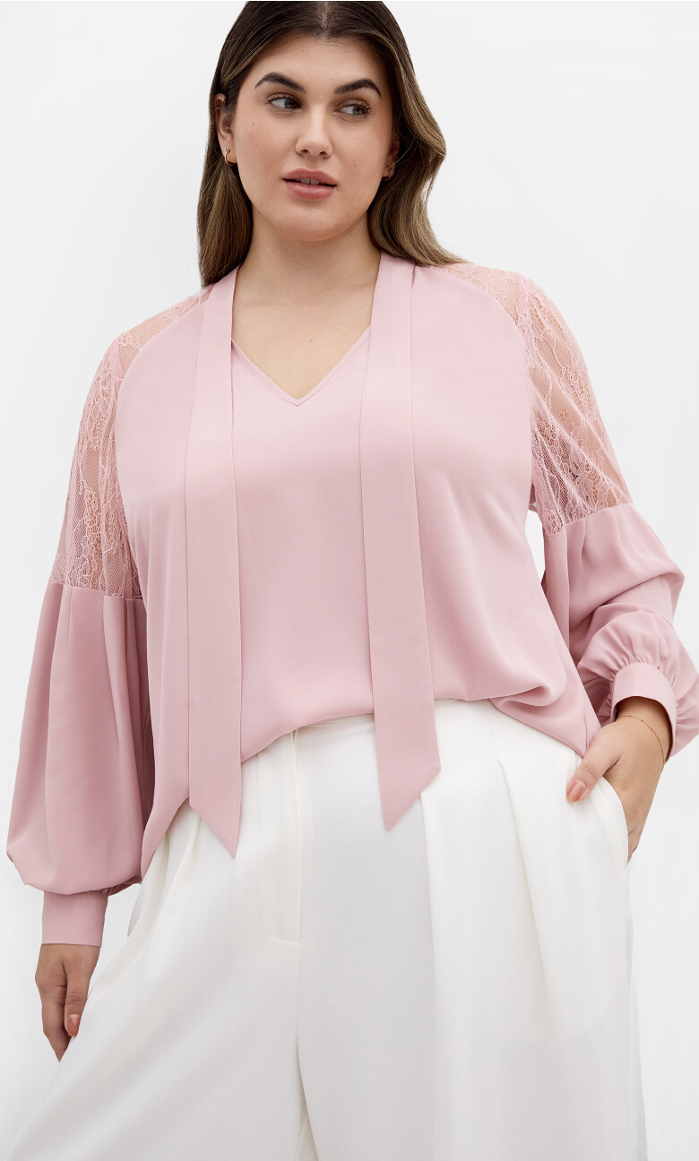 Plus Size Lacey Shoulder Top - soft pink