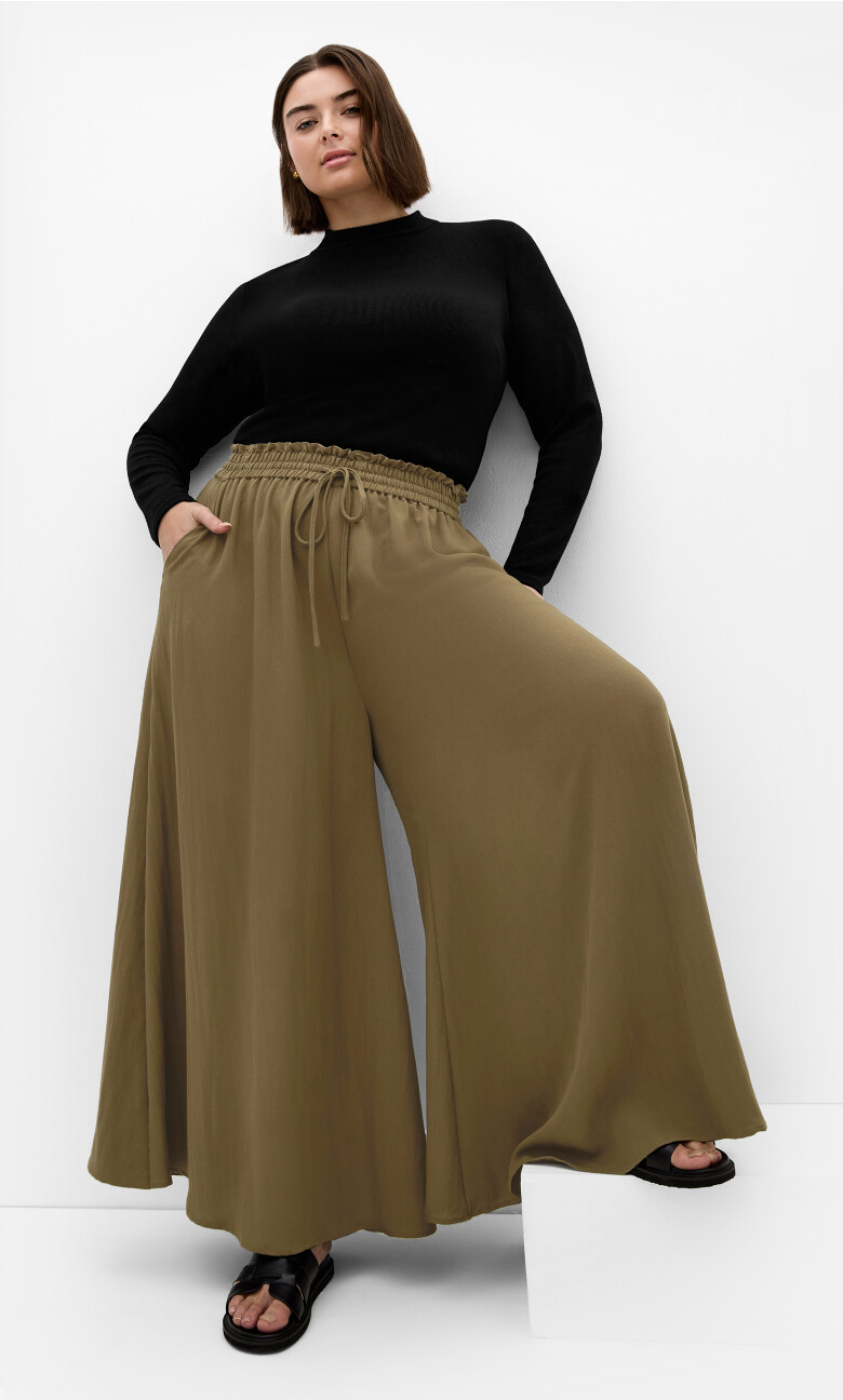 Plus Size Elly Wide Leg Pant - Khaki
