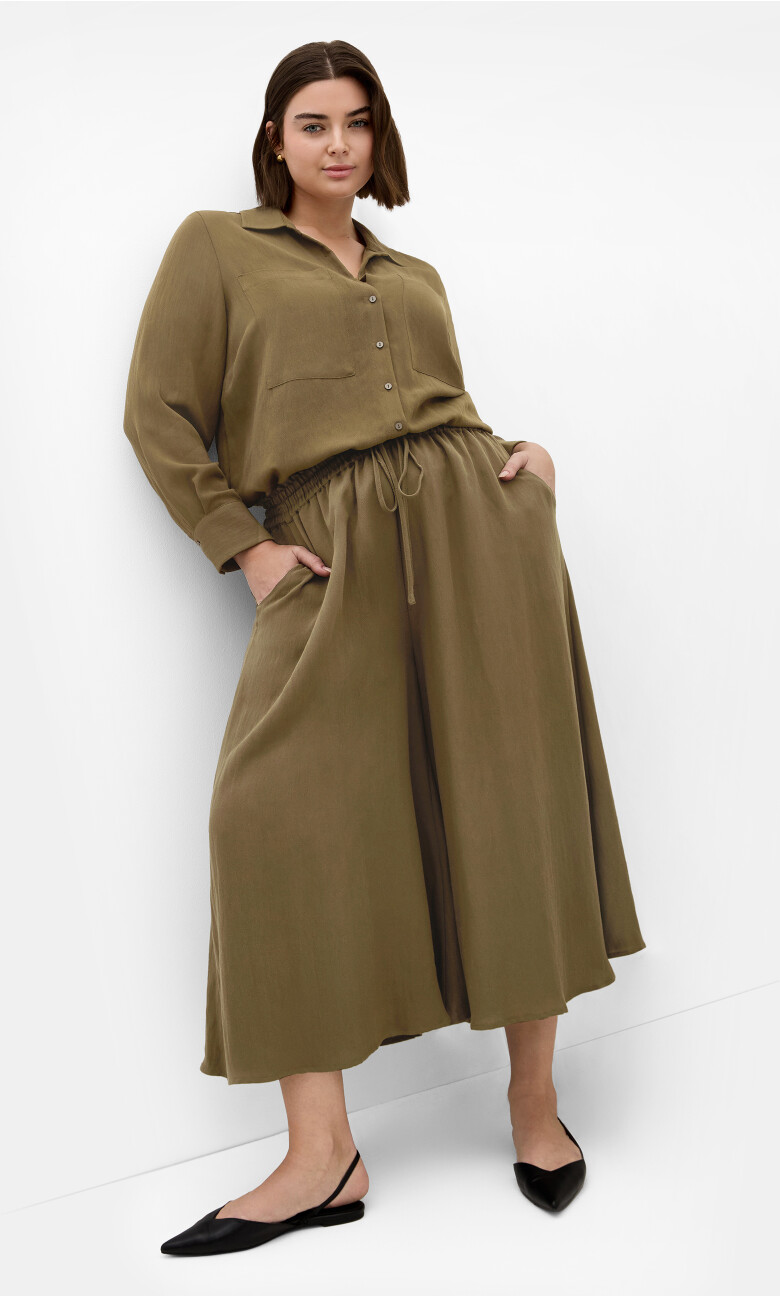 Elly Wide Leg Crop Pant - khaki