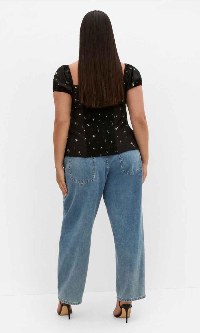 Daydreamer Daisy Print Top - black