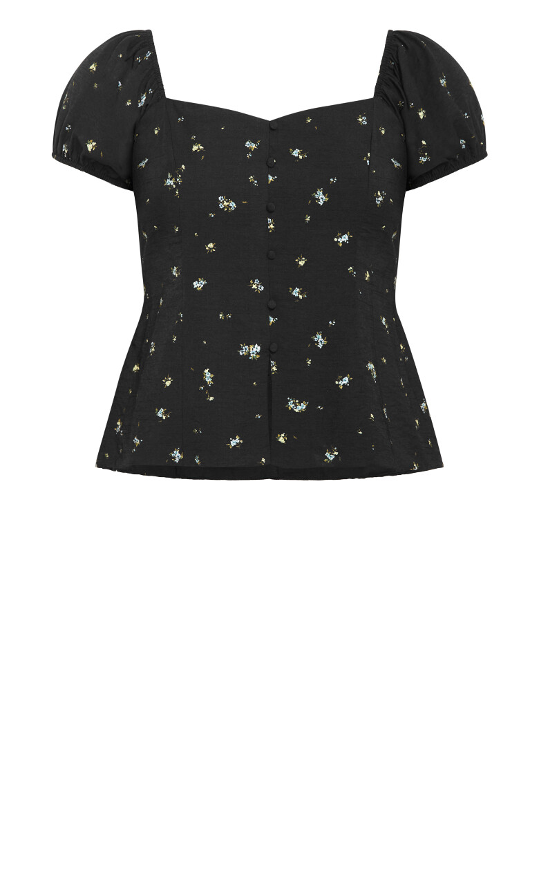 Daydreamer Daisy Print Top - black