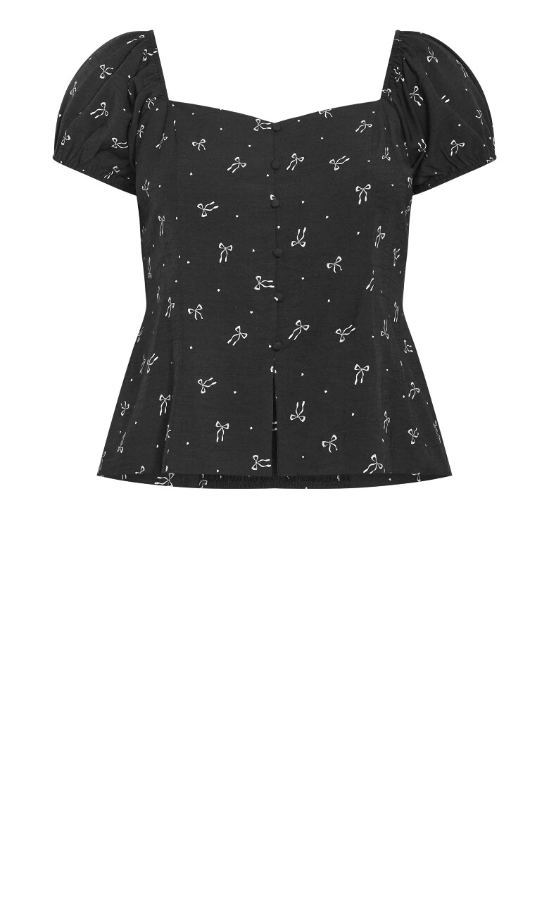 Daydreamer Bow Print Top - black