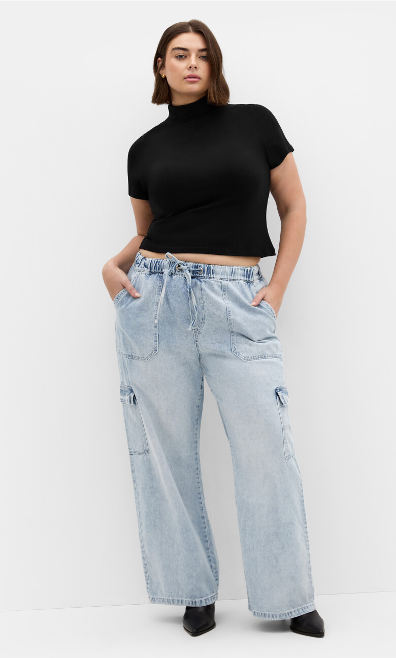 Harley Fit Remi Wide Leg Cargo Jean - light wash