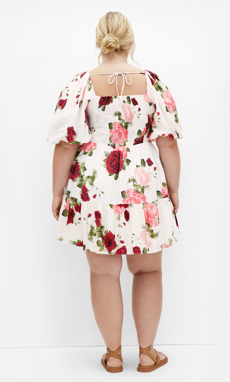 Mindy Print Babydoll Mini Dress - ivory