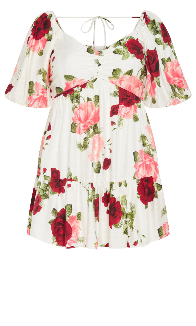 Mindy Print Babydoll Mini Dress - ivory