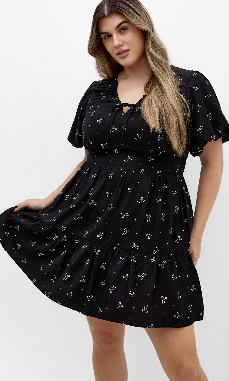Plus Size Daphne Print Mini Dress - black