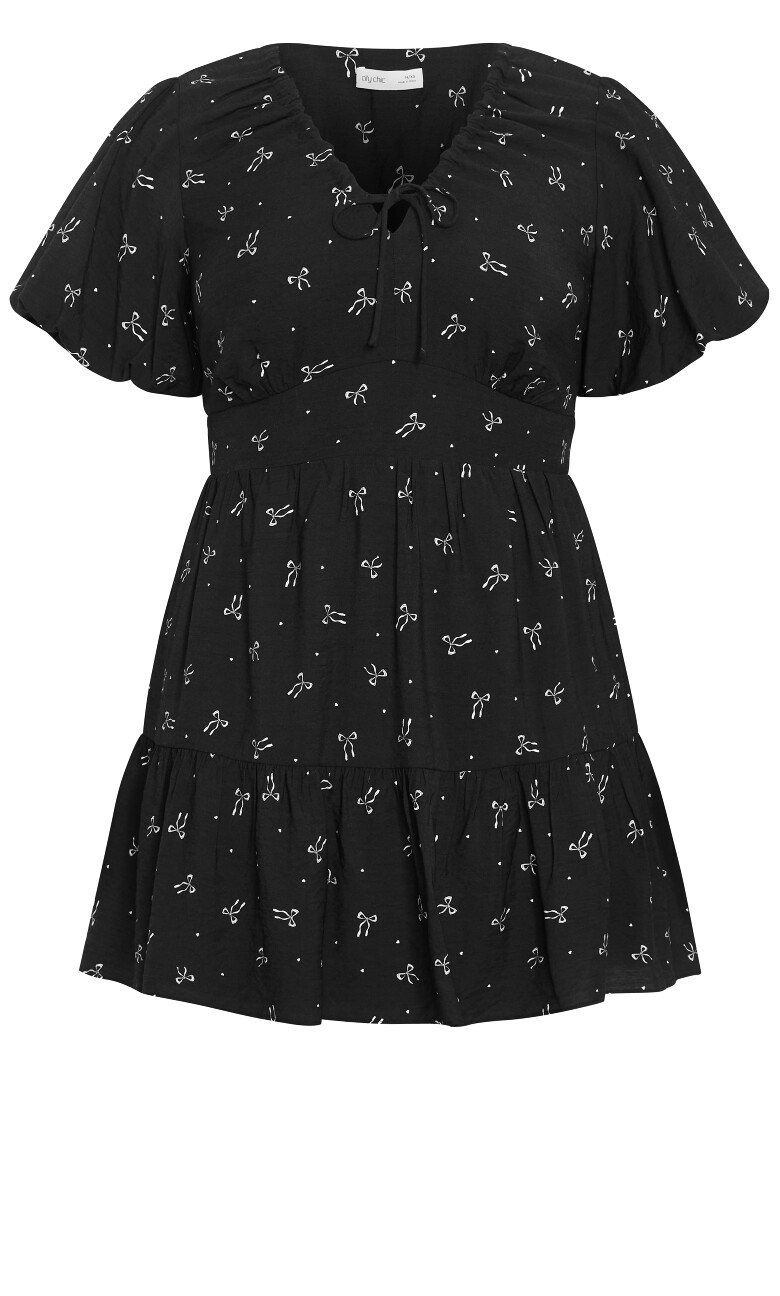 Daphne Bow Print Mini Dress - black