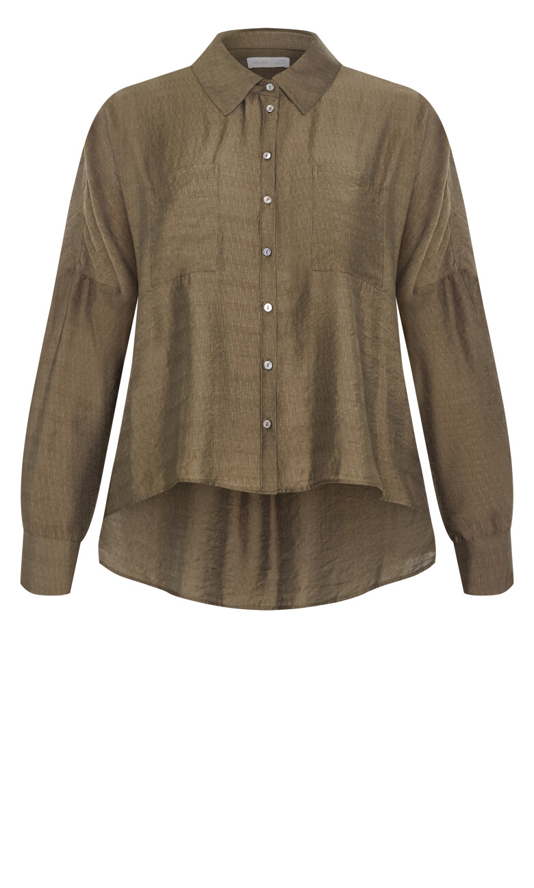 Crop Long Sleeve Shirt - khaki