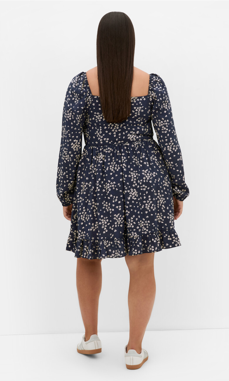 Lilly Long Sleeve Print Mini Dress - navy
