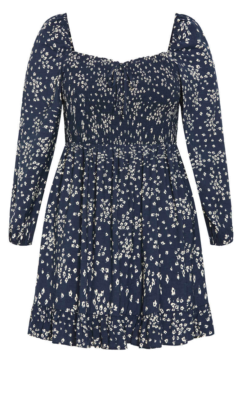 Lilly Long Sleeve Print Mini Dress - navy