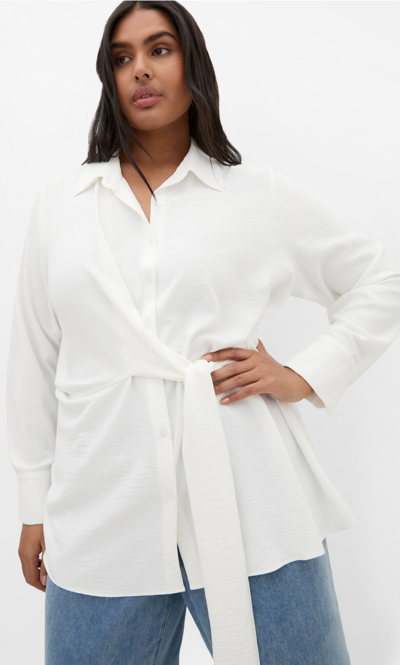 Plus Size Telia Side Tie Shirt - ivory