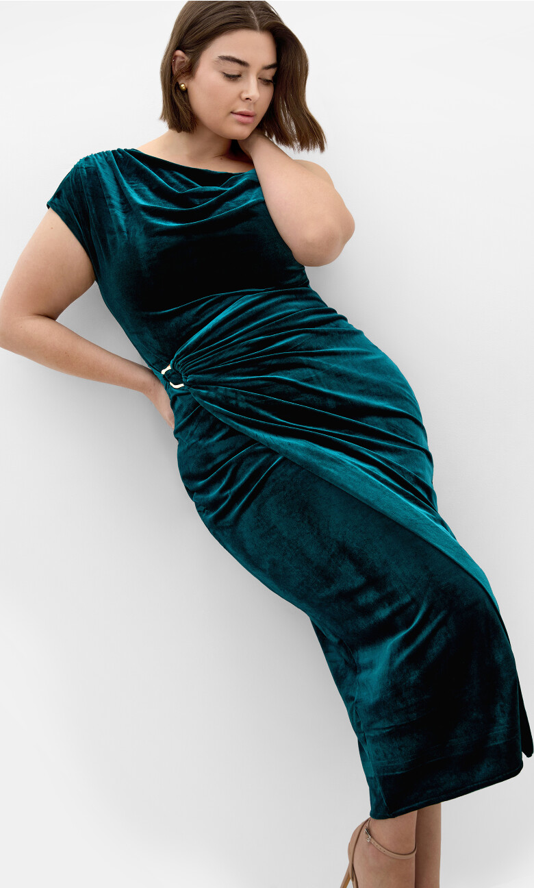 Plus Size Vivi Velour Midi Dress - emerald