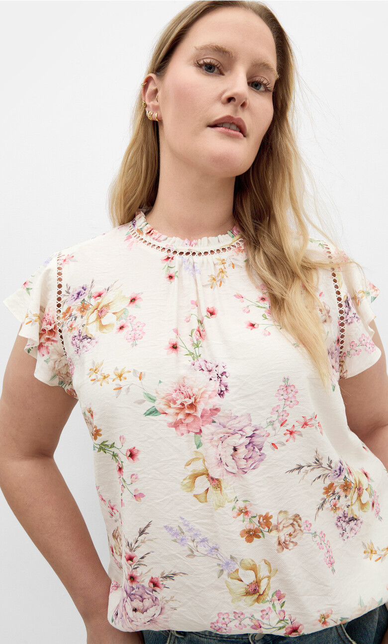 Plus Size Lori Print Top - ivory
