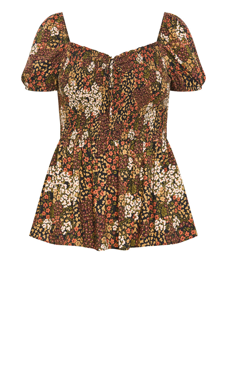 Azure Shirred Print Top - mocha