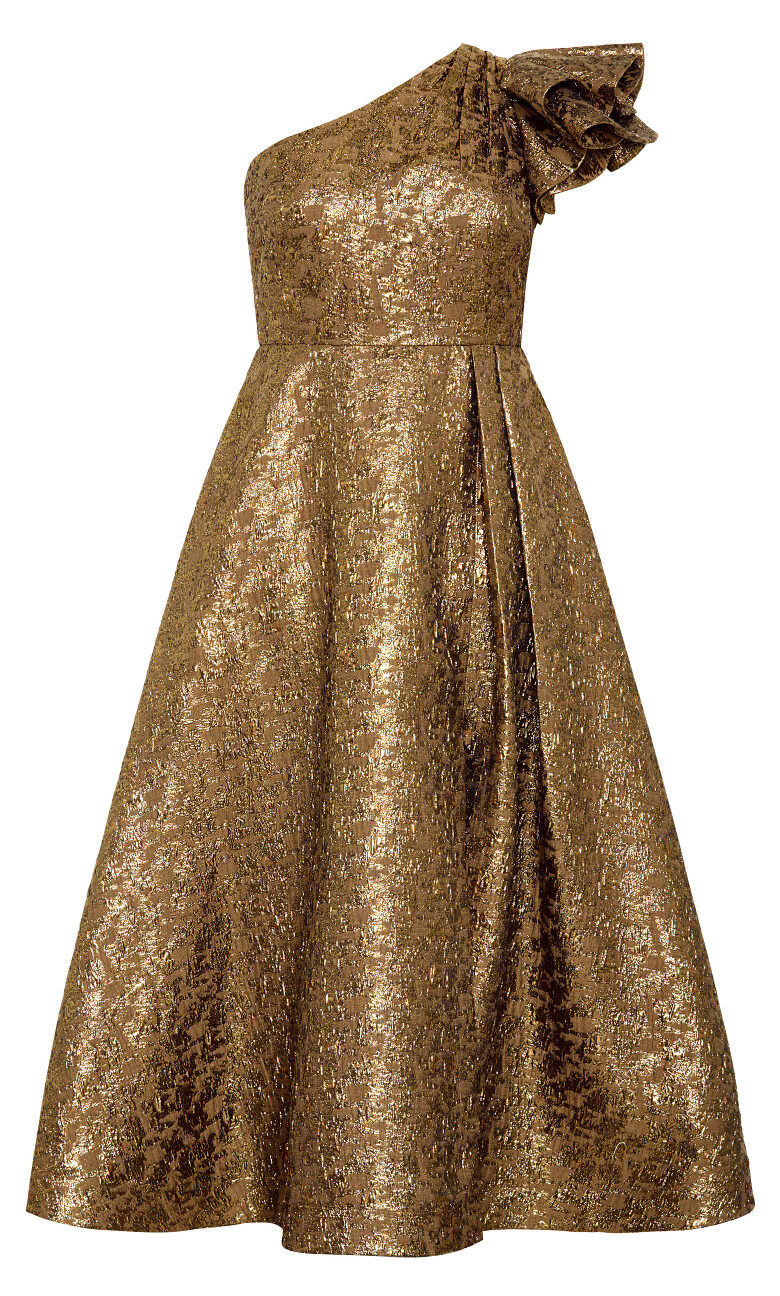 Gilded Beauty One Shoulder Maxi Dress - gold