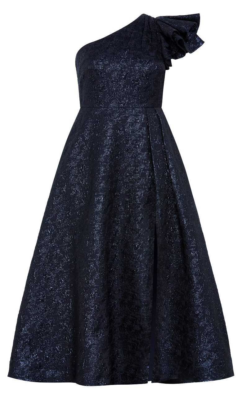 Gilded Beauty One Shoulder Maxi Dress - navy