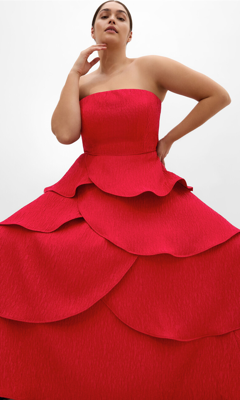 Plus Size Elizabeth Tiered Frill Maxi Dress - crimson